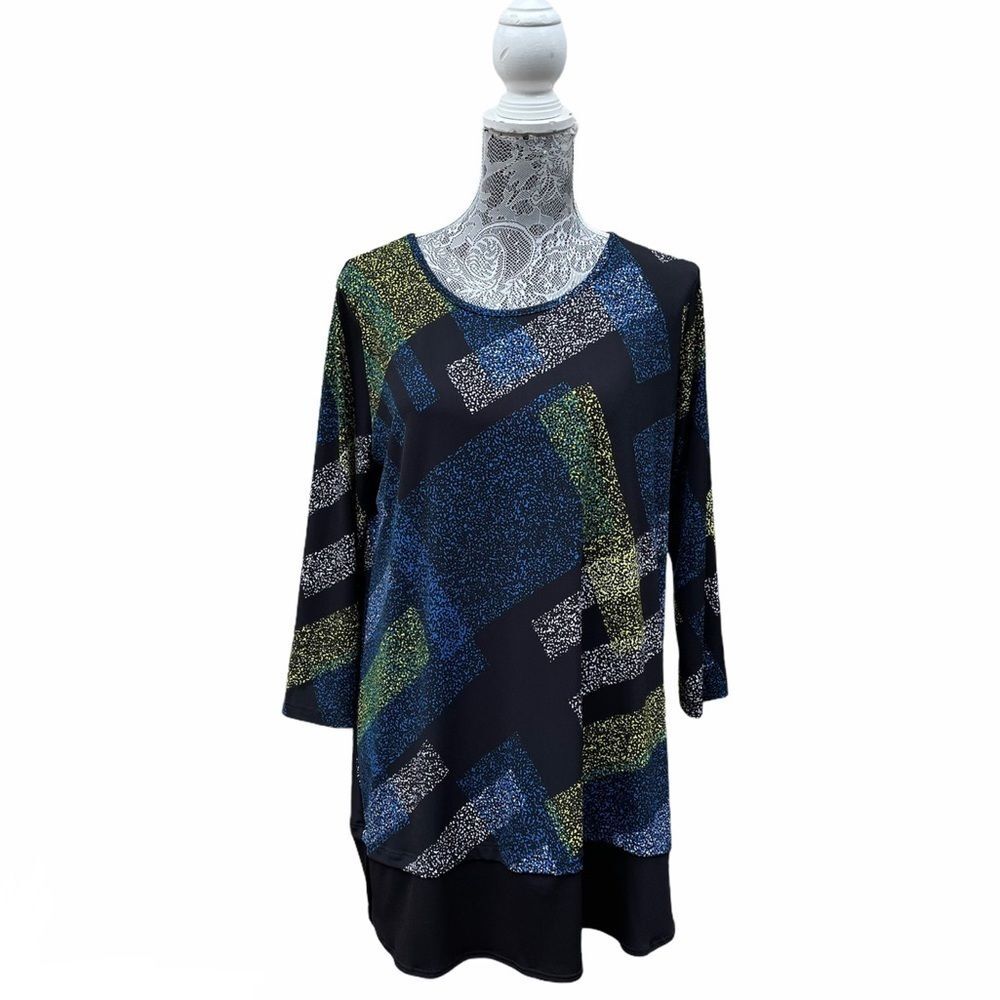 CLARA Sun Woo 3/4 Sleeve Print Tunic Top Size Medium